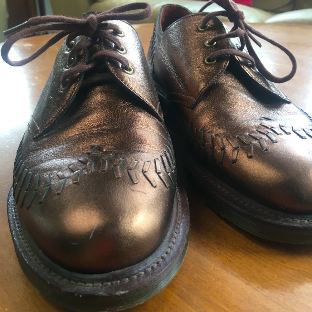 Dr. Martens Metallic Bronze Leather Lace-Up Flats